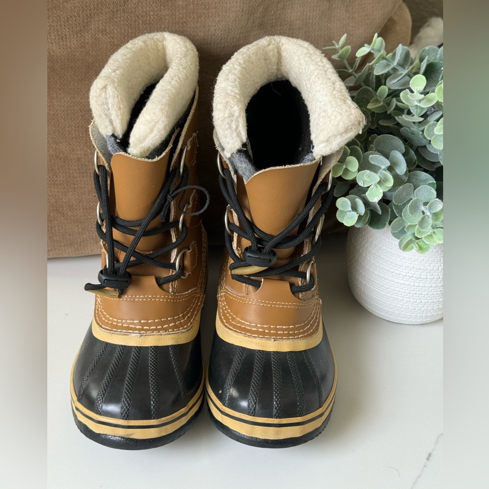 Sorel Yoot PAC Boots Youth Size3 Snow Duck Brown Leather Waterproof Lined Winter